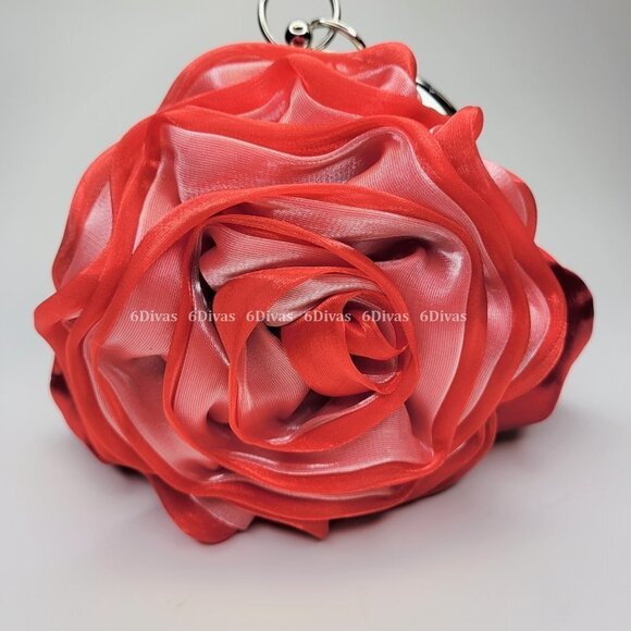 Red and White Floral Evening Purse with Large Round Handle  NWOT - Picture 1 of 6